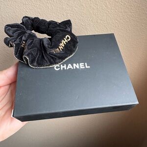 CHANEL Black Velvet Hair Accessory with Gold Detail
